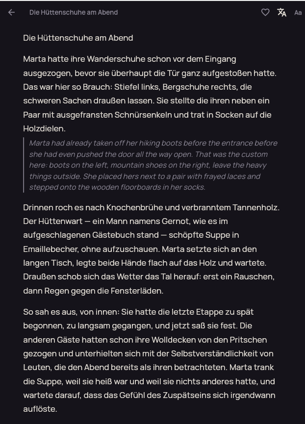 Dark Sioma reader showing paragraph translation help