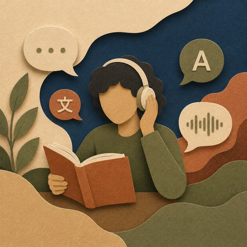 Papercut illustration representing books, listening and language learning through stories